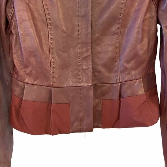 BCBGMAXAZRIA Leather Jacket Coat Purple Peplum Small - Picture 2 of 12